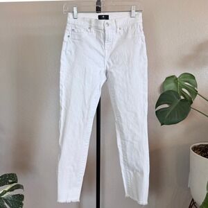 7 For All Mankind White Slim Stretchy Jeans Raw Hem Ankle Size 26 Womens
